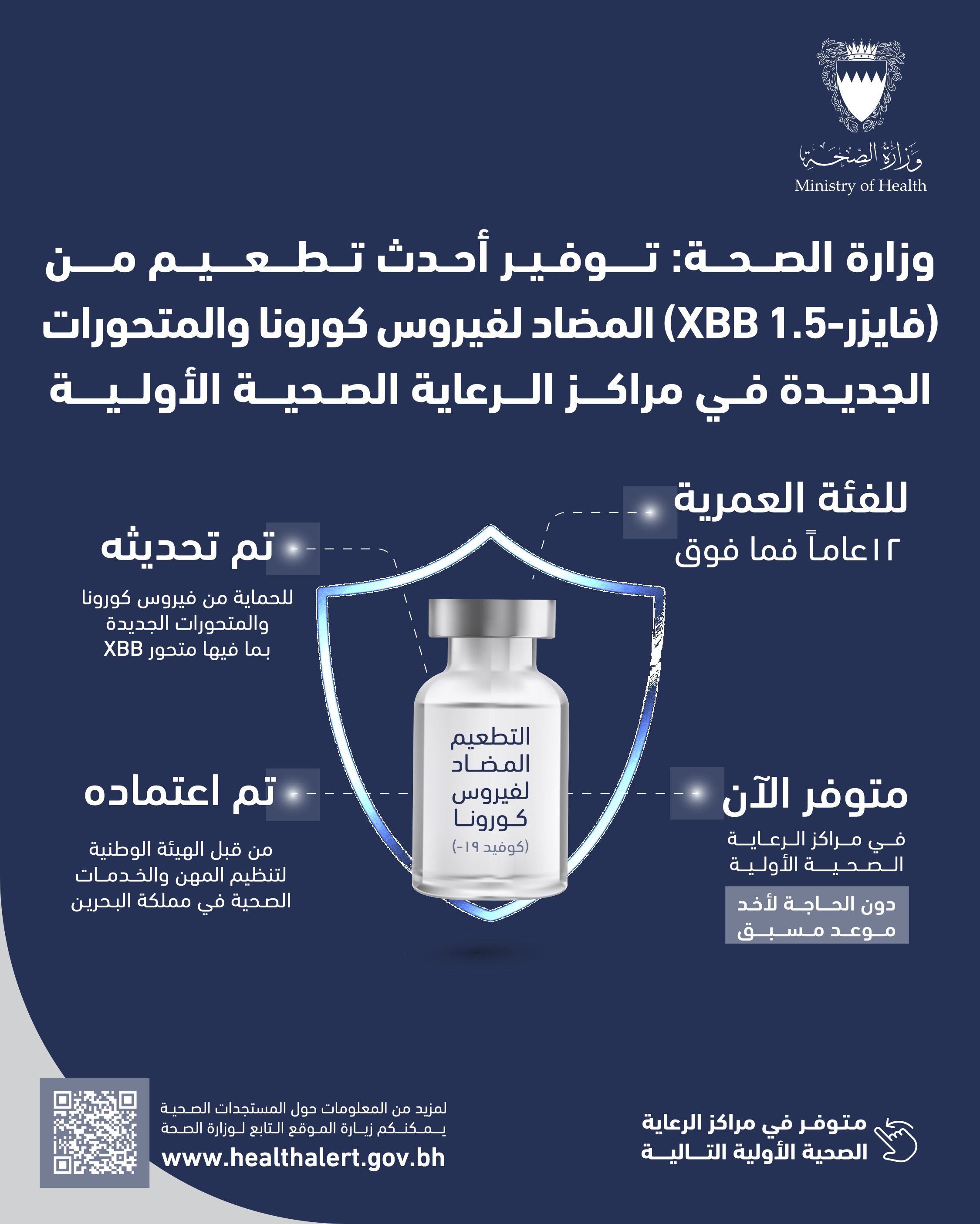 المضاد لفيروس كورونا والمتحورات الجديدة في المراكز الصحية (XBB 1.5 -وزارة الصحة: توفير أحدث تطعيم من فايزر (فايزر